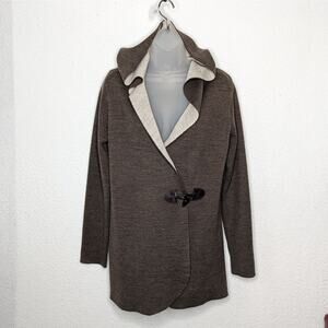 Ellen Tracy Womens Sz Small Toggle Cardigan Brown Merino Wool Blend Coatigan